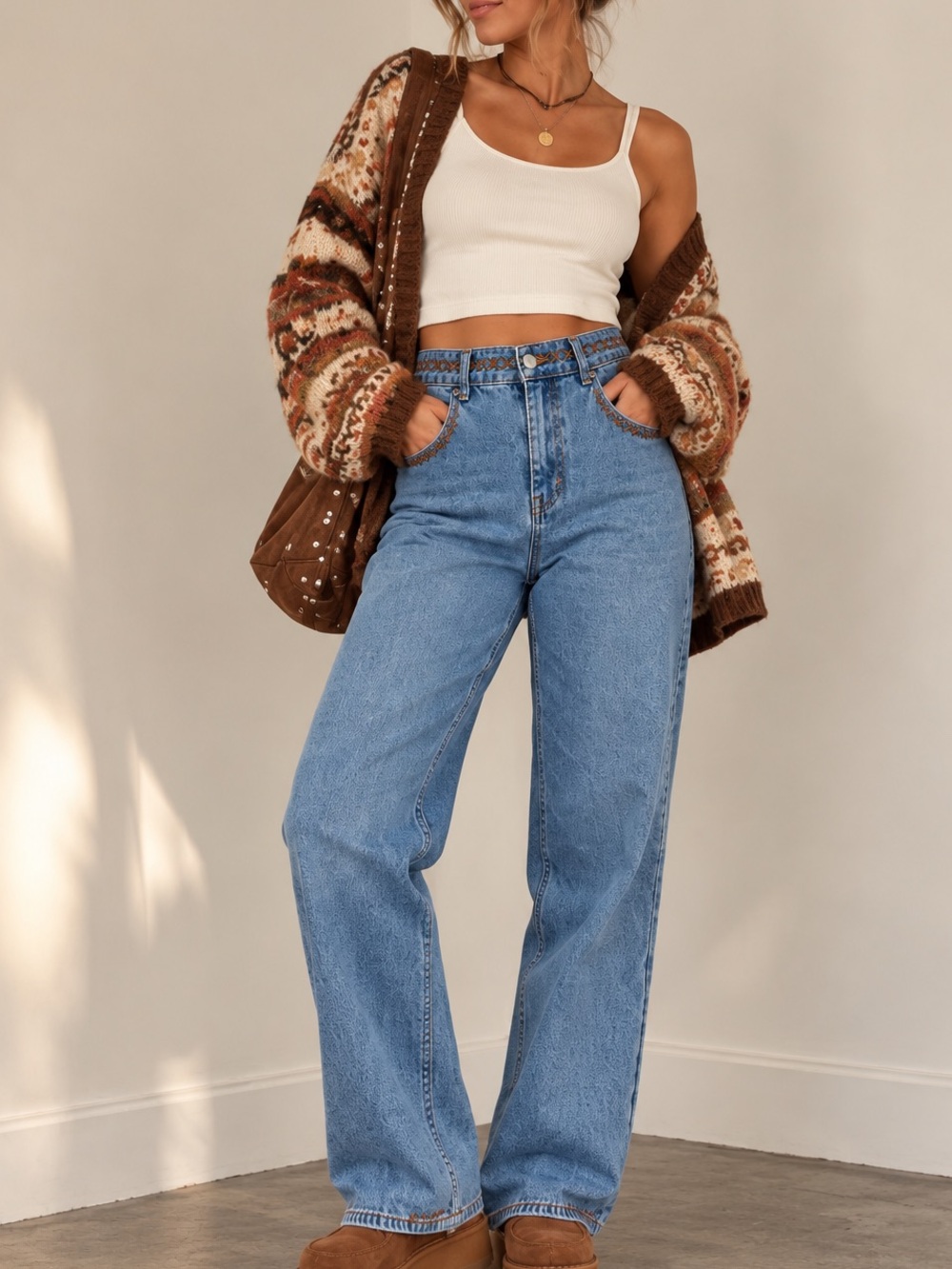 Vintage 90s Embroidered Ultra High Rise Straight Leg 29” Inseam Jeans